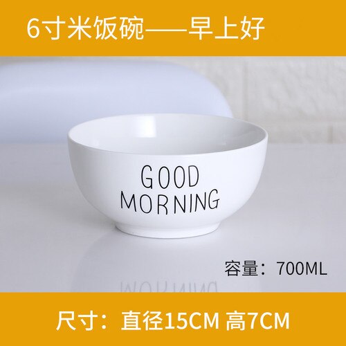 Nordic breakfast plate good morning alphabet coffee cup dessert bowl set mugs ceramic spoon salad bowl mixing bowl soup bowls: 6inch  morning