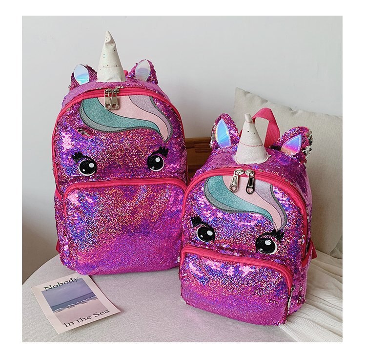 Eenhoorn pailletten schooltas veelkleurige kinderschooltassen voor meisjes rugzak mochila escolar boeken schooltas voor tieners student: Lichtroze l