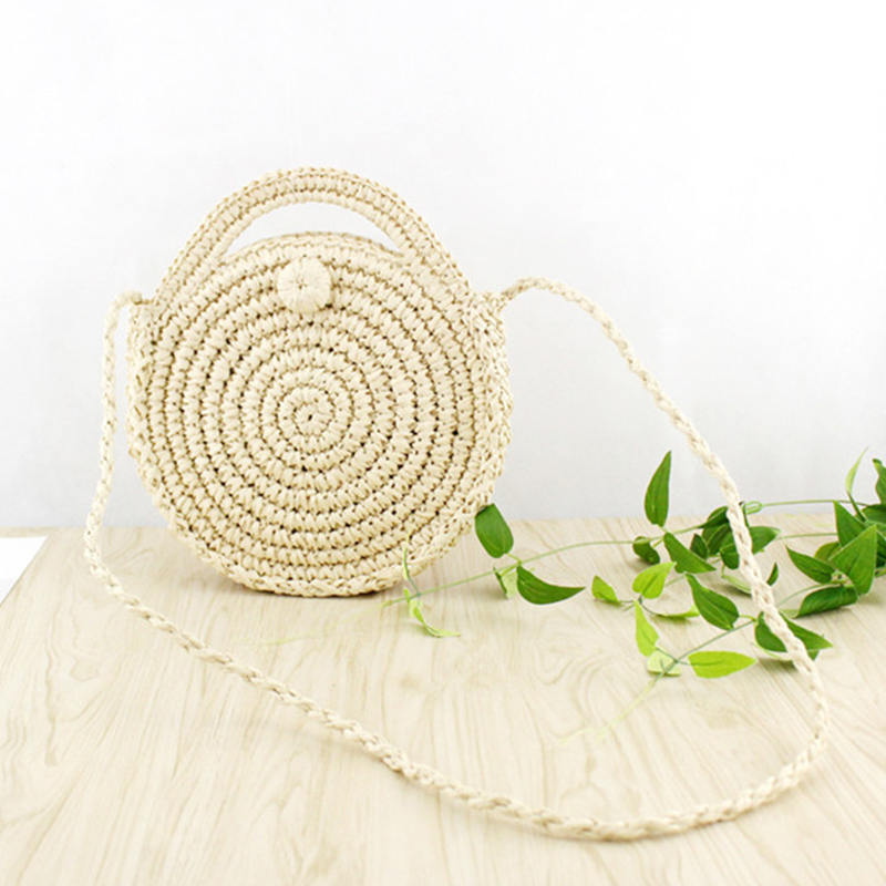 FGGS Round Paper rope Beach Bag Summer mini Vintage Handmade Crossbody straw Bag Girls Circle Rattan bag Small Bohemian Shoulder