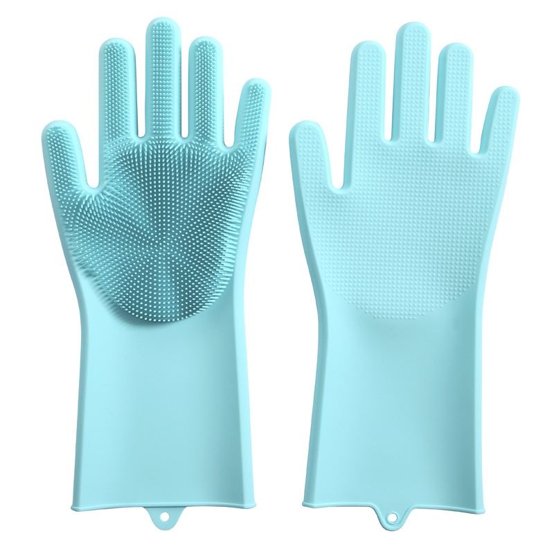 1 paire de gants de nettoyage de vaisselle magique en caoutchouc de Silicone gant de lavage de vaisselle pour ménage épurateur cuisine outil propre gommage: Vert clair