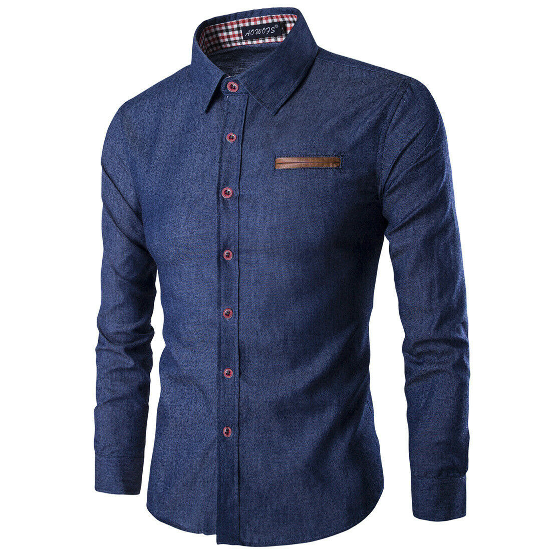 Märke män casual slim fit snygg tvätt denim långärmade jeansskjortor smart casual herrkläder m-xxxl: Marinblå / L