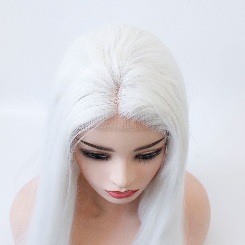 V'NICE Middle Part Platinum Blonde Wig Straight Glueless Synthetic Lace Front Wigs for White Women Heat Resistant Fiber Hair