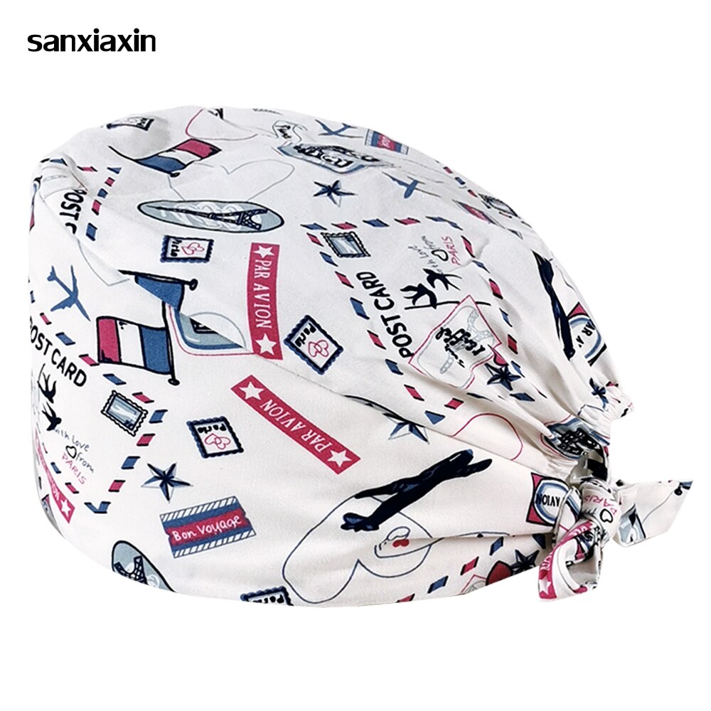 Cartoon animatie print verpleegster petten ademend laboratorium unisex werkmuts schoonheidssalon spa verzorging scrub pet