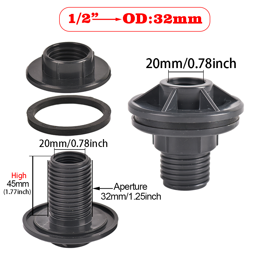 1/2 3/4 Zoll PVC Zapfen Regenfass Wasserhahn Ventil Bausatz mit Schottverschraubung und Schlauchadapter, für Aquarien, Wassertanks, Schwimmbecken