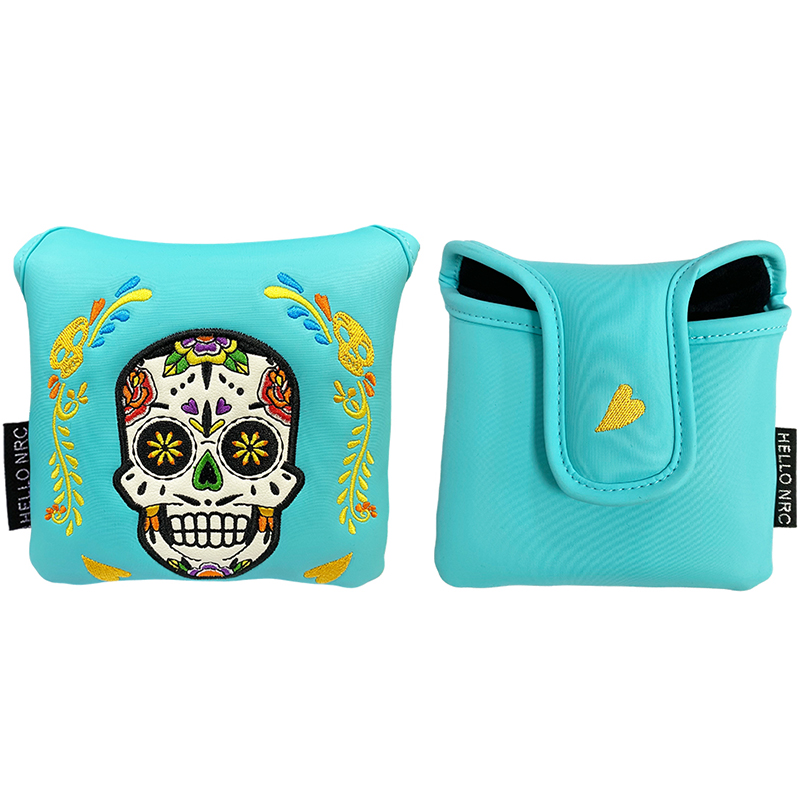 Juste de putter carré de golf pour club de putter, housses de sauna, de crâne coloré personnalisé, cuir PU, fermeture magnétique, couvre-tête de golf: jaune clair