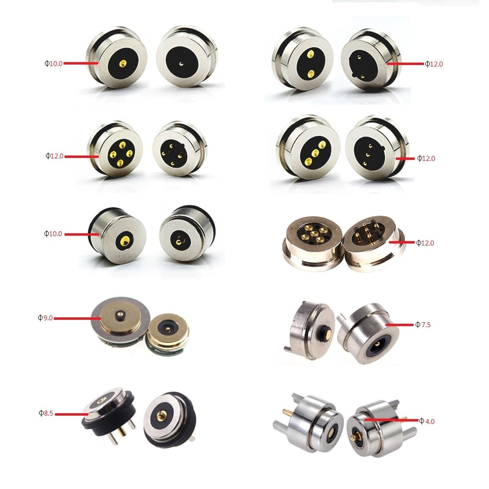 1 par de conector Pin Pogo magnético de forma Circular 1, 2, 3, 4, 5 polos, sonda macho hembra, perfil redondo de carga de energía CC