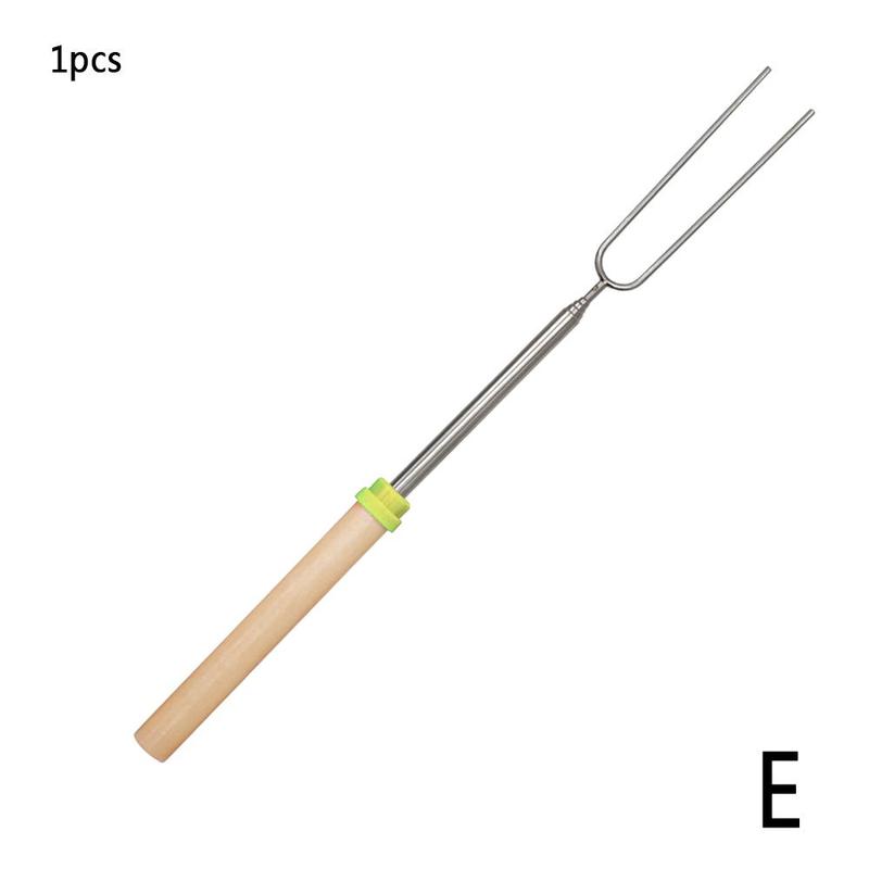 Horquilla de acero en forma de U para barbacoa, pinchos de madera con aguja, herramienta de parrilla , mango telescópico doble, 1 pieza, H2I8: E