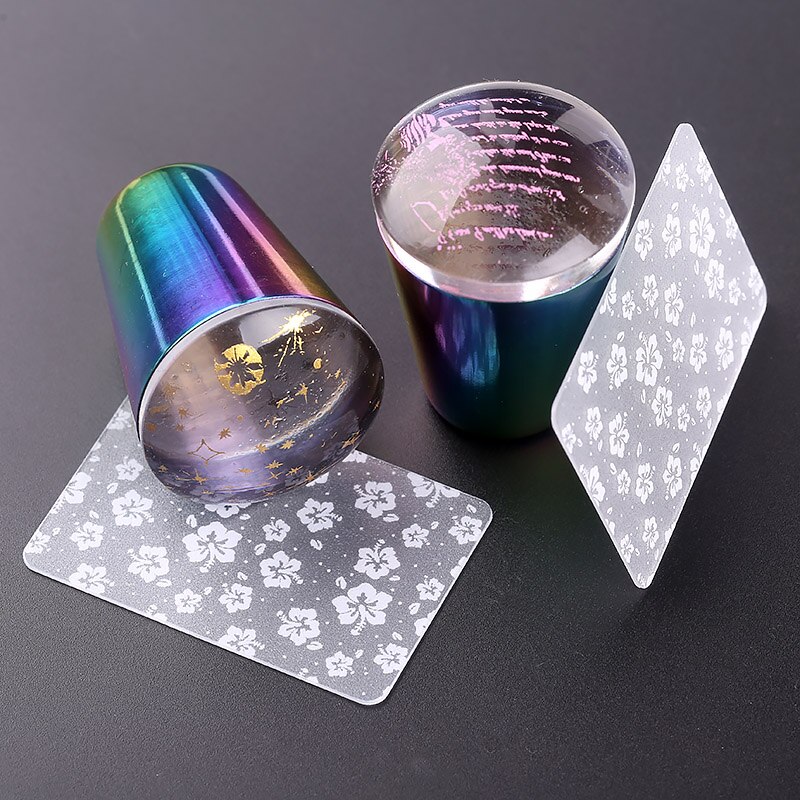 1 Set Clear Jelly Nail Art Stamper Transparante Metalen Handvat Clear Siliconen Nail Stamper & Schraper Stempel Gereedschap