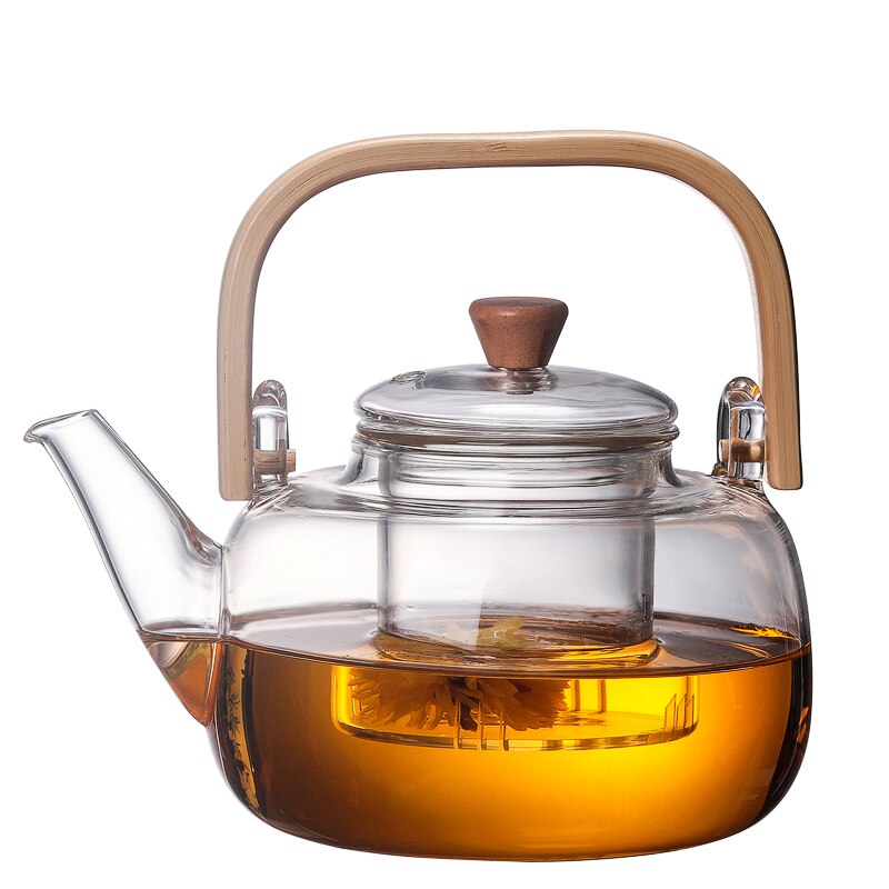 Glass tekanne bambus håndtak løfte gryte høy temperatur fortykning pu svart te kokt kungfu te sett glass mugge  mj61201