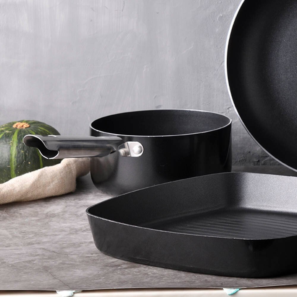 Cazo industrial Pixel Pro, 16x8cm, 1.3L, doble capa de antiadhernete negro, aluminio prensado, fondo de inducción por puntos, mango de acero inoxidable, cazo cocina, cazos de cocina