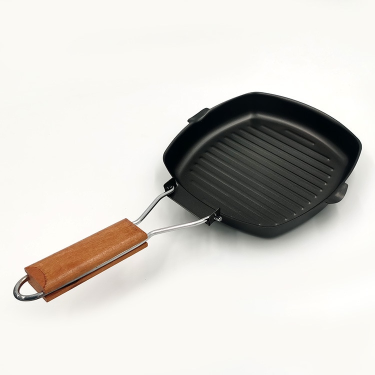 Sartén de carne plegable para desayuno, mango de madera, sartén plana antiadherente, sartén de Cocina de Inducción, cocina de Gas, cacerola Universal