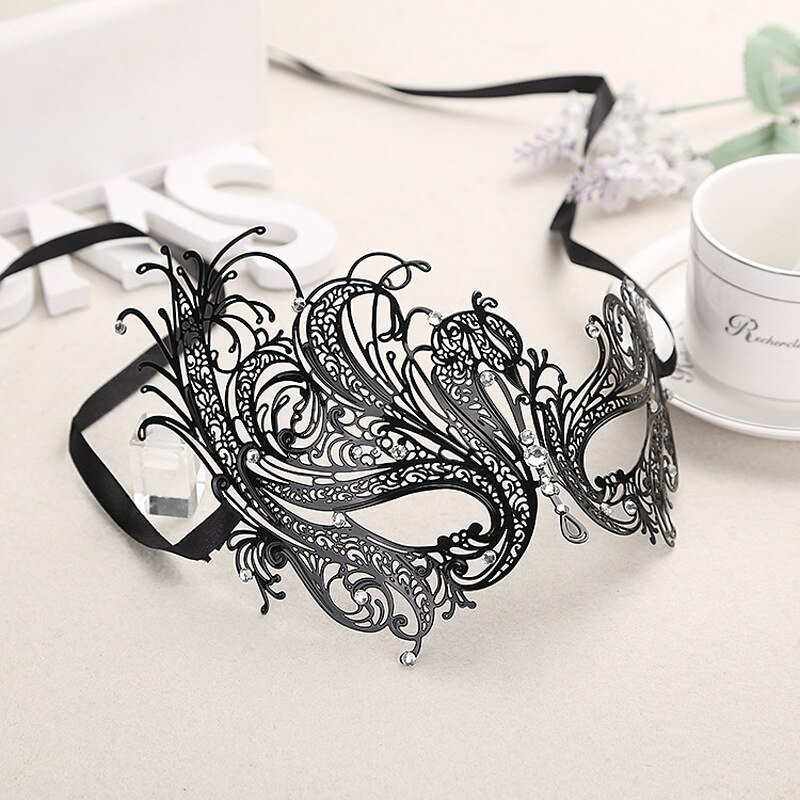 Halloween maskerad smink ihålig svan strass phoenix ögonmask lyxig fantom metall venetianska festmasker