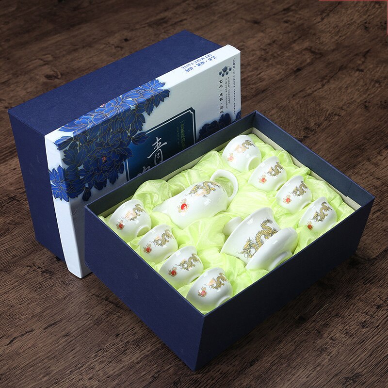 Conjunto de chá chinês azul e branco porcelana kung fu chá conjunto tureen cerâmica tigela chá saúde bule chá copos mestre frete grátis