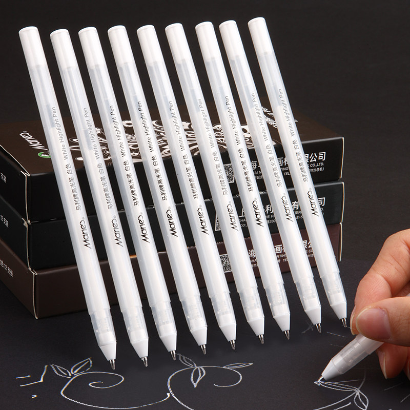 5 st 0.8mm vit ink gel penna highlight markör penna fin spets för student brevpapper ritning konst skrivande skolmaterial