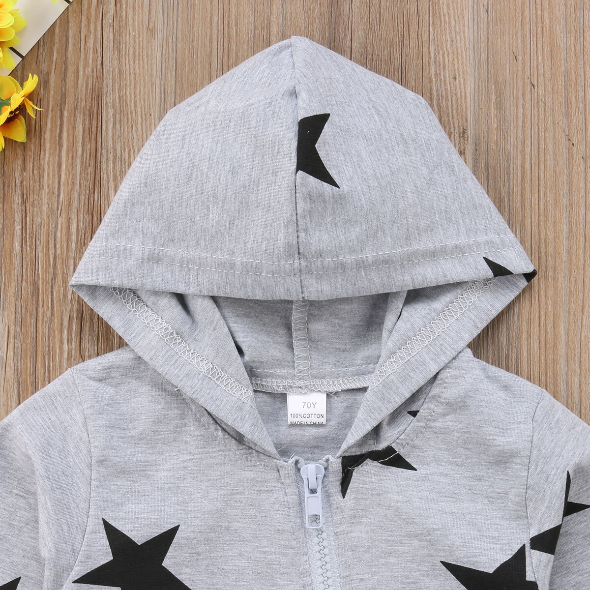 Brand Autumn Winter Toddler Baby Girl Boy Warm Romper Longsleeve Hooded Zipper Star Grey Jumpsuit Playsuit Outfit 0-24M