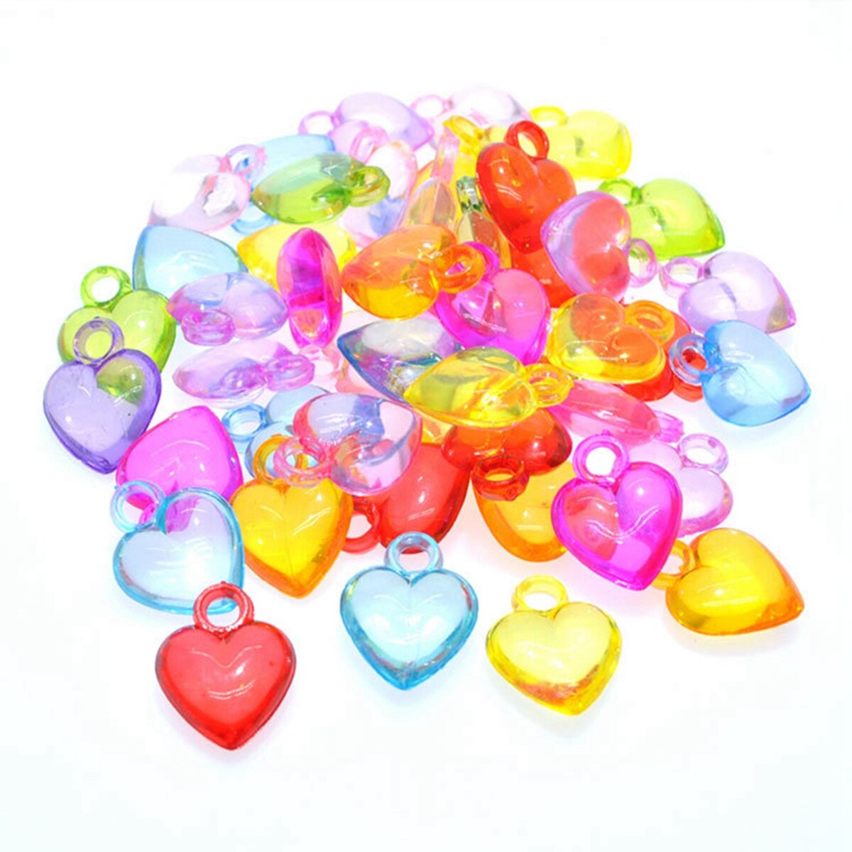 100 Mixed Color Transparent Acrylic Various Shape Pendants Heart Bear Cross DIY: Smooth Heart 14X17mm