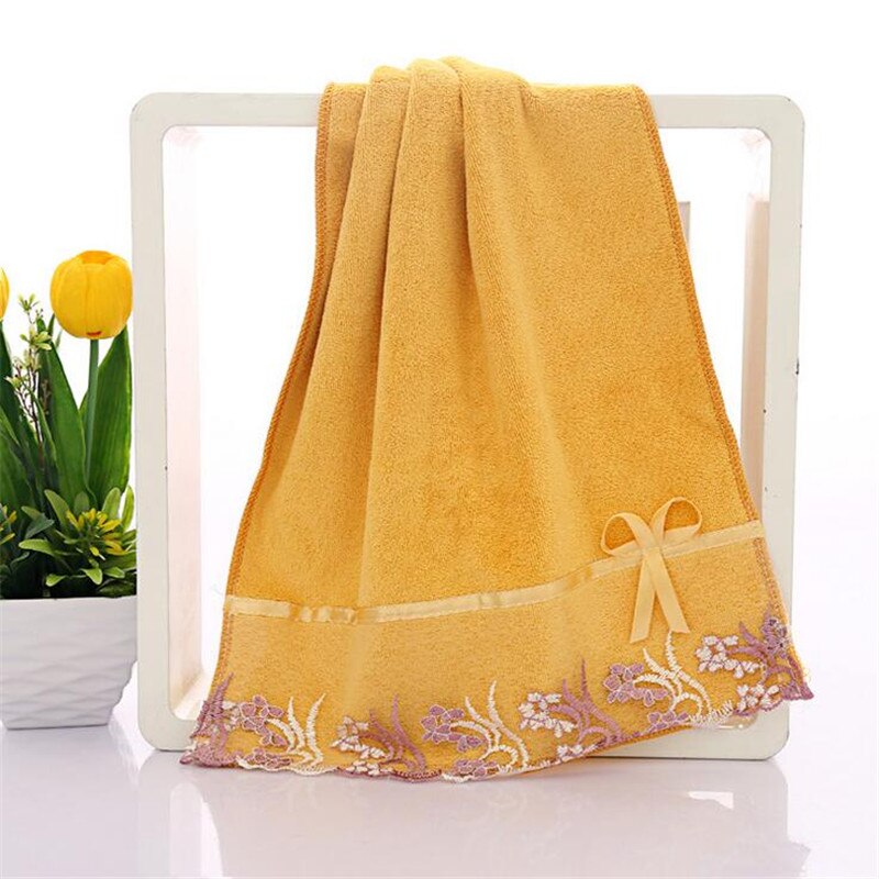 4 farver ansigtshåndklæder 100%  bomuldsstof til voksne badeværelseshåndklæder blondekant højabsorberende toallas mano: Orange