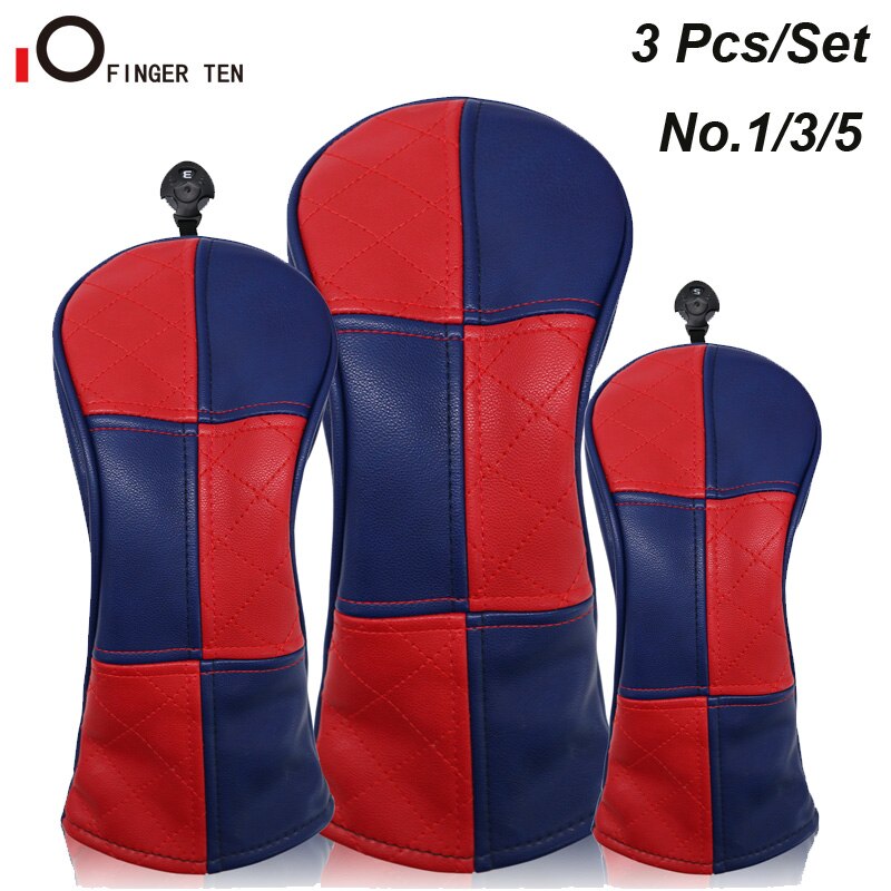 Deluxe Synthetic Leather Golf Head Covers for Woods Driver Fairway Rescue Club Cover No.1 3 5: 3Pcs Set-Red Blue