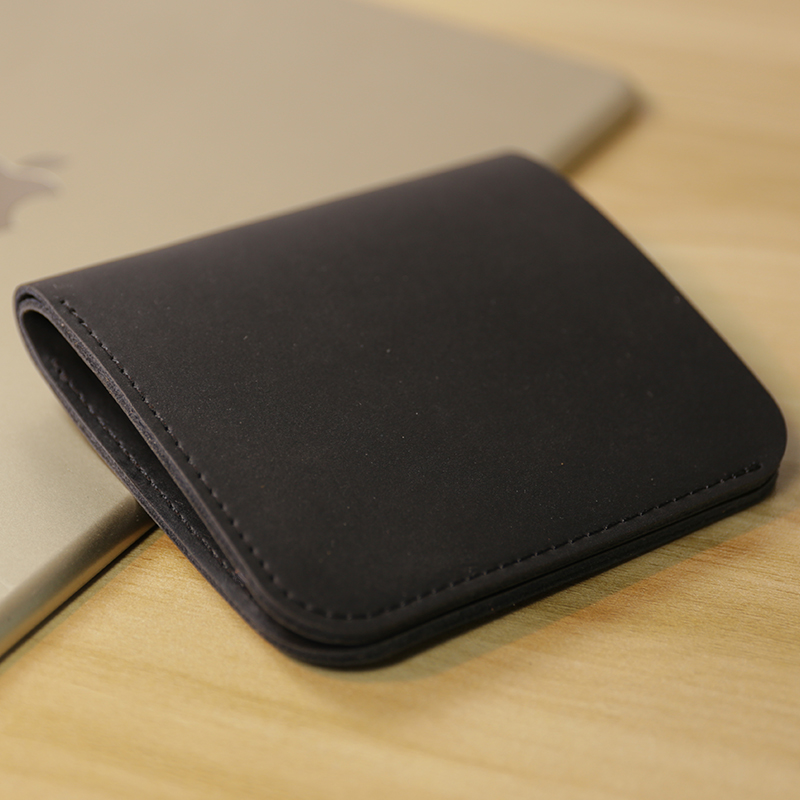 Männer retro Kurze Brieftasche Ultra-dünne Jahrgang Kleine Geldbörse Teilt Leder Kreditkarte Halfter Männlich Schlank Hochwertige Geld Tasche: Schwarz