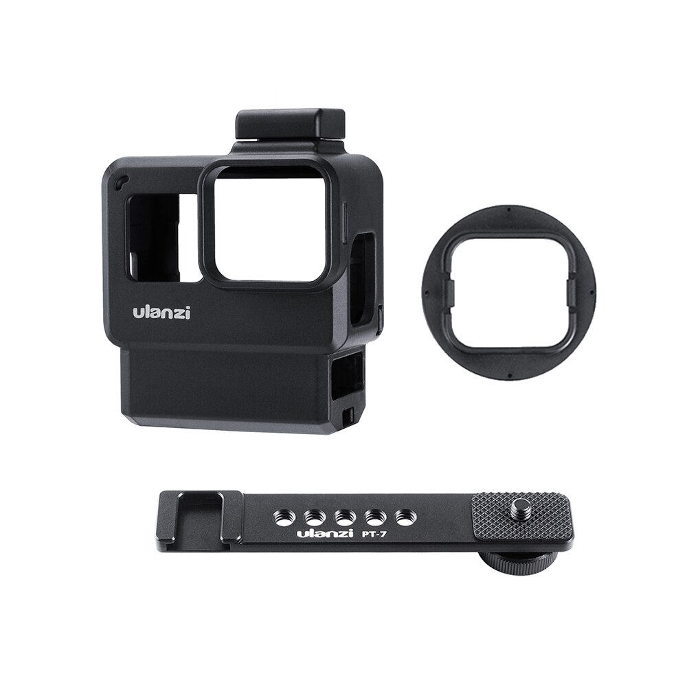 Ulanzi V2 Pro Cámara deportiva Cage Vlog caja de protección con 52mm filtro Mic adaptador para GoPro Hero 7 6 5 negro