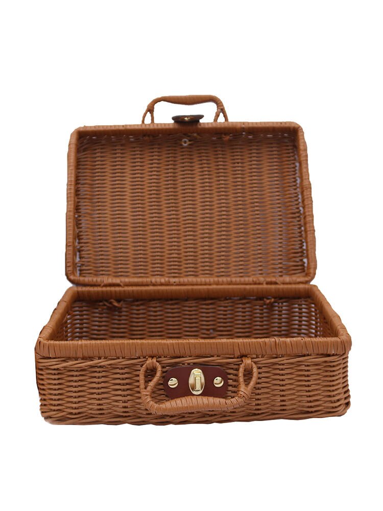 Cesta de almacenamiento Vintage de mimbre, caja de almacenamiento de mimbre, cesta de la colada de mimbre de plástico compuesto de polipropileno de 26X18X10CM
