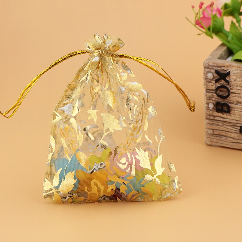 500 PCS color mix jewelry packaging transparent gauze bag 9*12cm Rose Print korah wedding bags Shopping bags