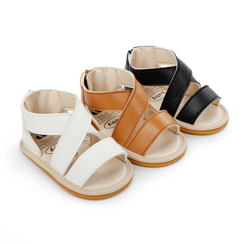 Sandales d'été en cuir PU pour bébés de 0 à 18 mois, chaussures pour nouveaux-nés, filles et garçons, solides, antidérapantes, respirantes,