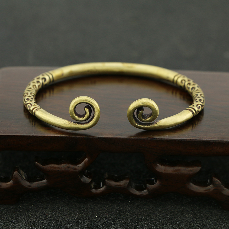 Vintage kobber blanke geometriske åbning armbånd smykker til kvinder messing enkle justerbare armbånd antikke armbånd: Monkey king armbånd
