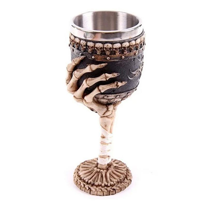 Copa de vino gótica de 200ml con garra de dragón, esqueleto vikingo Retro de acero inoxidable y copa de vino de resina, de Halloween, artículos para beber en Bar