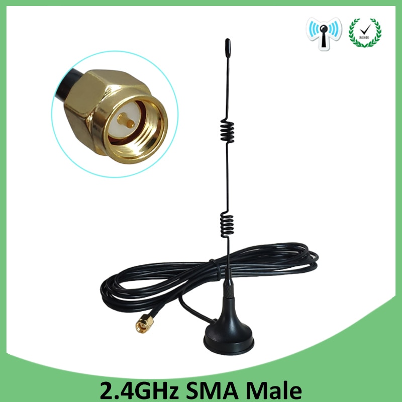 2 uds. De conector macho de antena Wifi de 2,4 Ghz, SMA 5dbi 2,4G, antena con base magnética con ventosa, cable de extensión de 3 metros, enrutador wi-fi