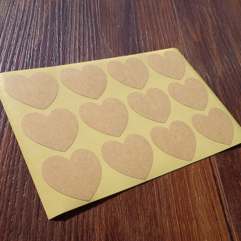 120pcs 3.5x3.5cm Heart Shape Blank Kraft Seal Sticker DIY Multifunction Paper Label DIY Self-adhesive Paper Sticker
