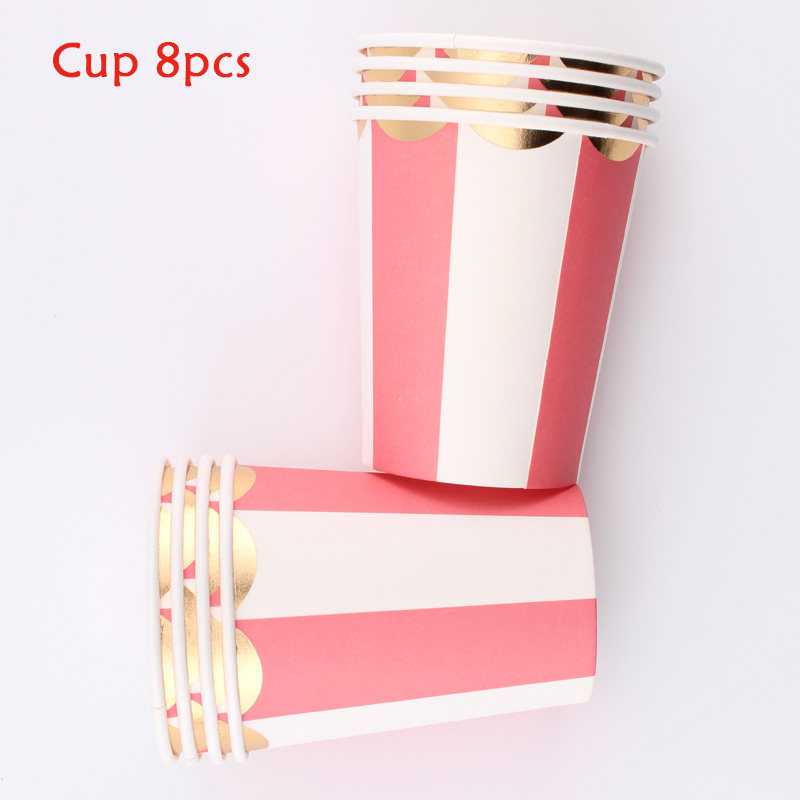 41pc/set Red Stripe Theme Party Tableware party birthday decoration Baby Shower Plate Napkin Disposable Tableware Party Supplies: cup 8pcs