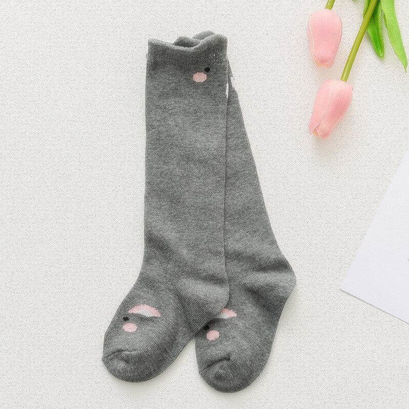 Primavera outono unisex bebê menino moda dos desenhos animados médio meias longas com orelhas de salto crianças meias joelho de algodão alto crianças meias da menina: gray