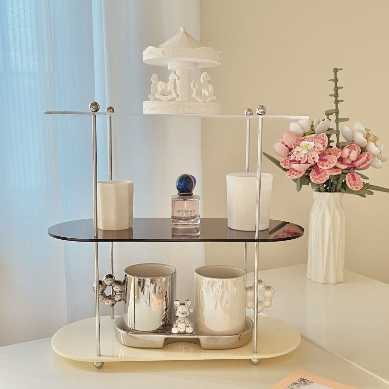 Rack de armazenamento de mesa acrílico de 3 camadas, suporte de exibição de copos de perfume e água, armazenamento de cosméticos, organizador de moldura de exibição de joias