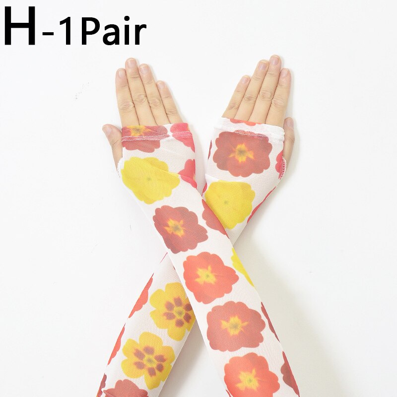 Mangas de protección solar con estampado Floral para mujer, manguitos finos de manga larga, transpirables, calentadores de brazos para conducir, ciclismo, Verano: H