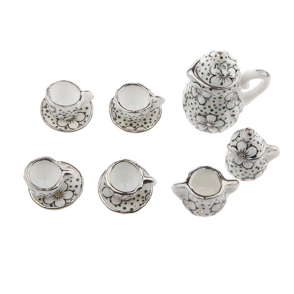 17 Pcs Porselein Miniatuur Koffie Thee Kopjes Schotels Set Poppenhuis Accessoires