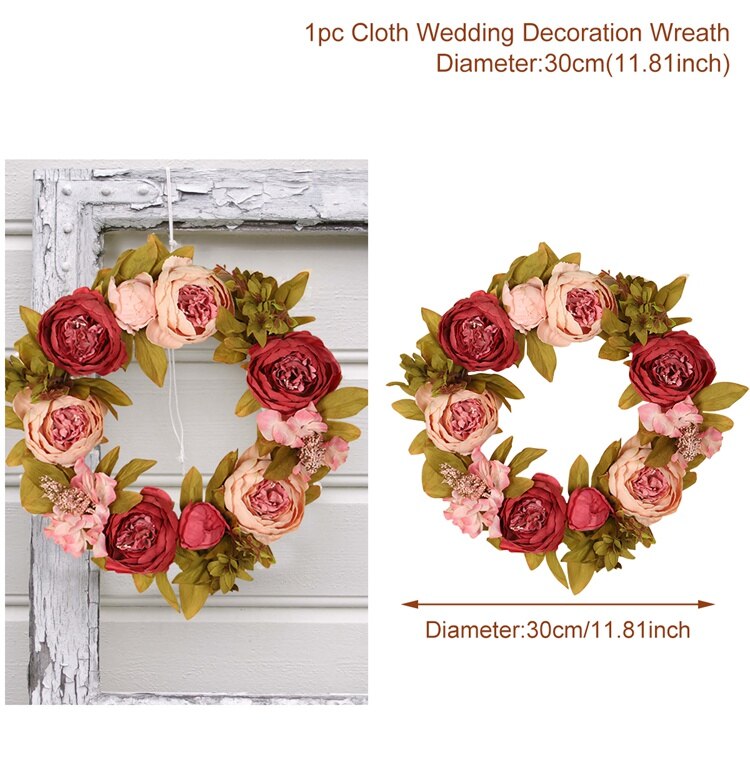 Kunstmatige Rose Bruiloft Bloemen Rose Pioen Hortensia Gebogen Deur Nep Bloem Decoratieve Rij Venster t-station bruiloft decoratie: Artificial Wreath 3