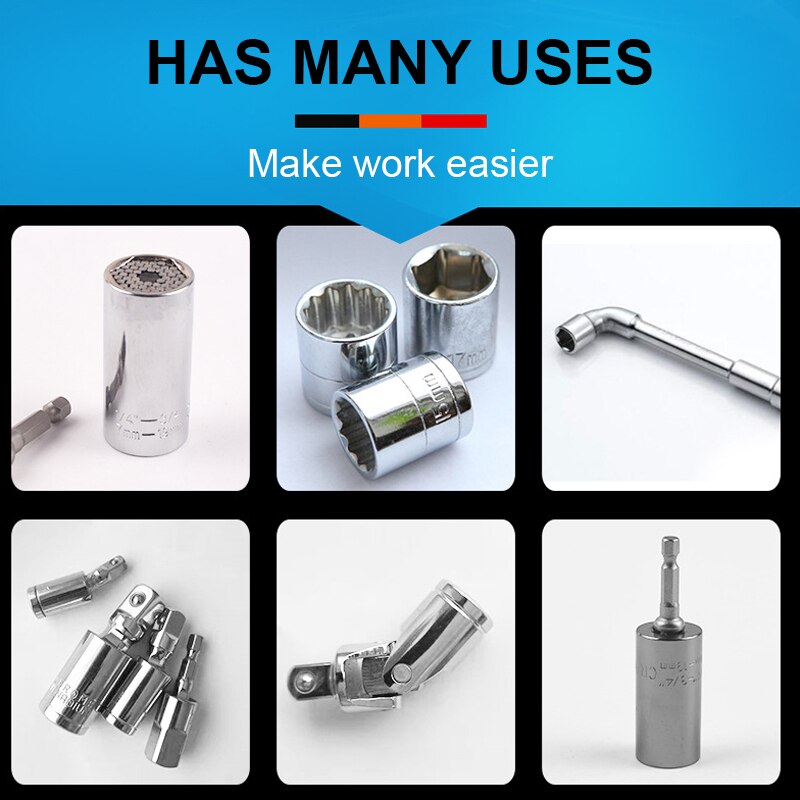 Socket Extension Conversion Adapter Hex Shank with 3/8" 1/2" 1/4" Square Head for Extension Drill Bits Power Tool