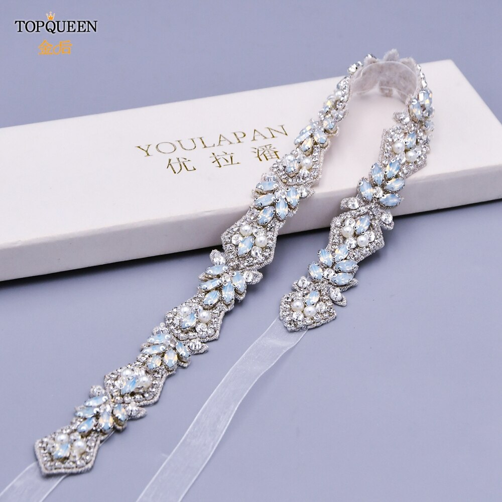 TOPQUEEN-cinturones de novia S485, apliques de cristal de para cinturones de novia, cinturón para vestido de bodas con diamantes de imitación, Ópalo