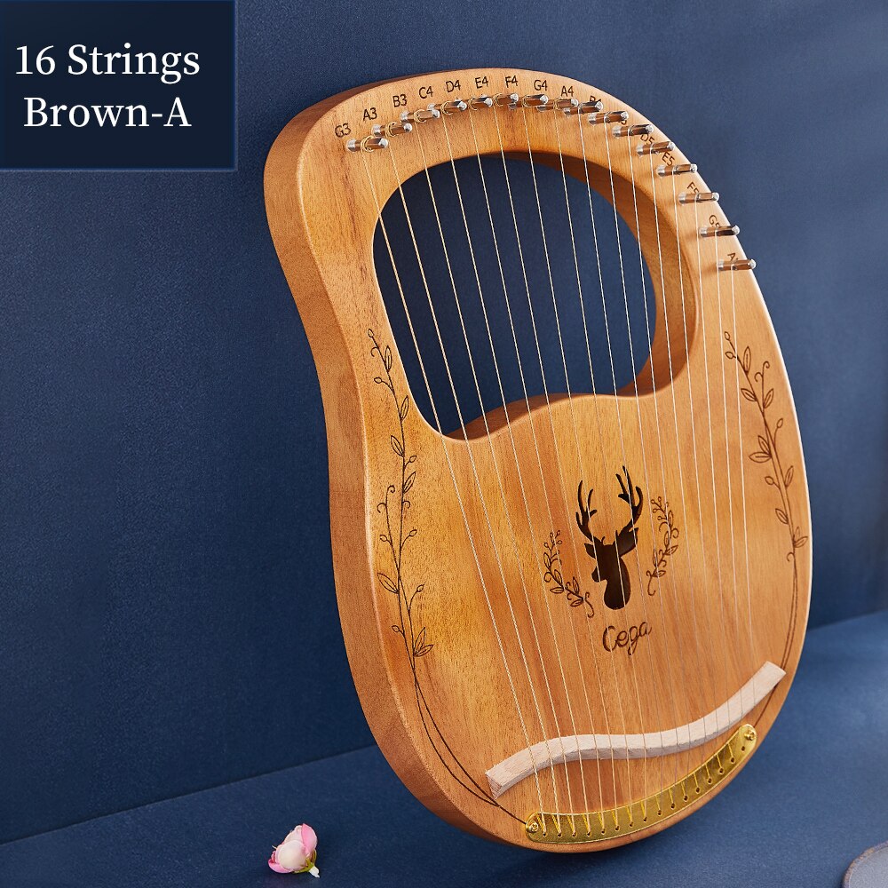 ARPA de Lira de 16 cuerdas, instrumento Musical de madera de caoba, Musicales con llave de afinación, Plectrum, Manual en inglés: 16 Strings Nature-B