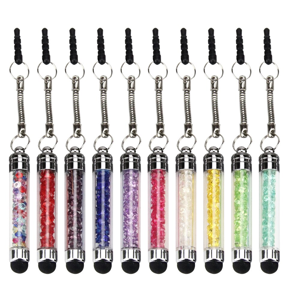 10x Colorful Crystal Stylus Pencil For iPad iPhone 5S 6 6S 7 X + 3.5mm Dust Plug Style Bling Clear Touch Mobile Phone Screen Pen