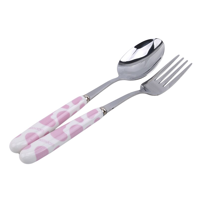 3PCS/Set Cute Fork Spoon Cutlery Set Cartoon Handle Stainless Steel Children Tableware Student Girl Boy Picnic Lunch Tableware: 2PC pink