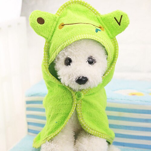 Albornoz con dibujos animados para perro, Toalla de baño para cachorro y gato, manta de secado para mascotas, toalla con capucha para perros pequeños, suministros de baño superabsorbentes para mascotas: frog