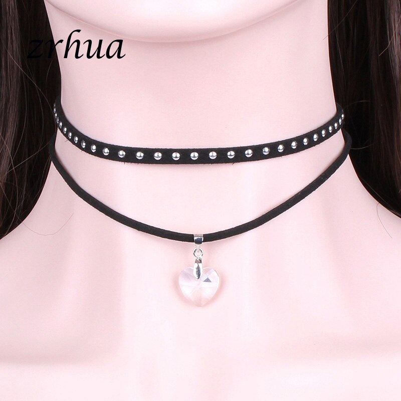 ZRHUA Charms Necklace Pendant Rainbow Heart Choker For Women Jewelry Stylish Multi-Layer Single Necklaces: heart-white