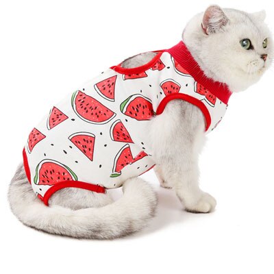 Ropa para mascotas con patrón de frutas, Mono para perro y gato, pijamas para niñas, bata quirúrgica para perros pequeños, monos para perros desteñidos antilamer: Rojo / S