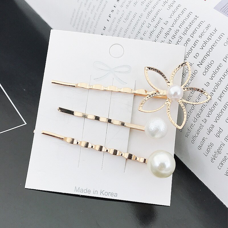1 Set Vintage Pearl Metal Hair Clip Simple Love Heart Shape Barrettes Hairpin For Women Girls Hair Accessories