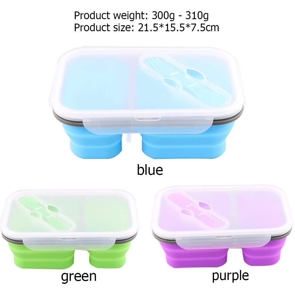 2 Cellen Silicone Inklapbare Draagbare Lunchbox Magnetron Kom Bento Box Vouwen Voedsel Opslag Container Lunchbox 650Ml + 450M