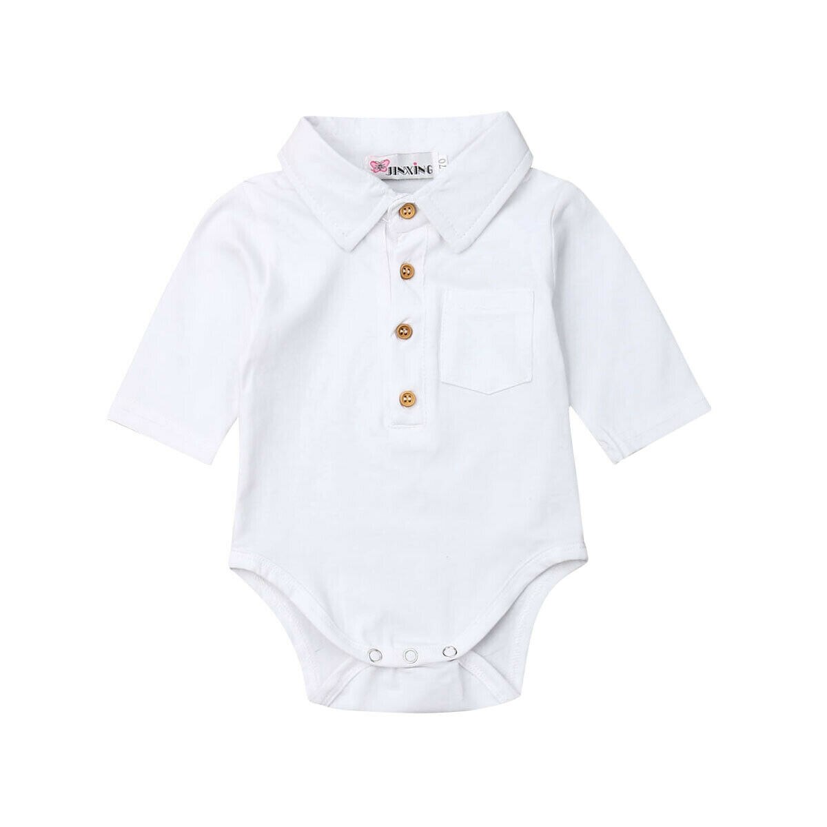 Newborn Baby Boy Formal Long Sleeve Bodysuit Playsuit Party Jumpsuit Outfits Clothes: White / 18M