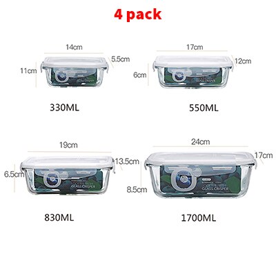 Glass Food Storage Container Bento Lunch Box Storage Box Food Storage Microwave Refrigerator Safety 100% Airtight Leakproof