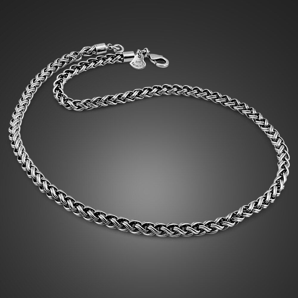 Collar de plata de ley 100% 925 para hombre y niño, cadena trenzada de látigo de caballo, 3,5mm, 20-24 pulgadas, Vintage, joyería de